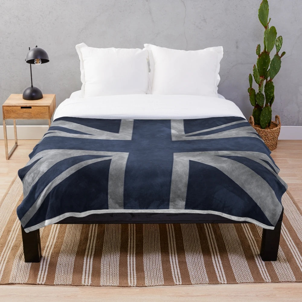 Blue and white distressed Union Jack design plush blanket