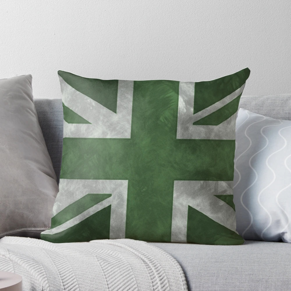 Vintage-style distressed Union Jack flag throw pillow for home decor