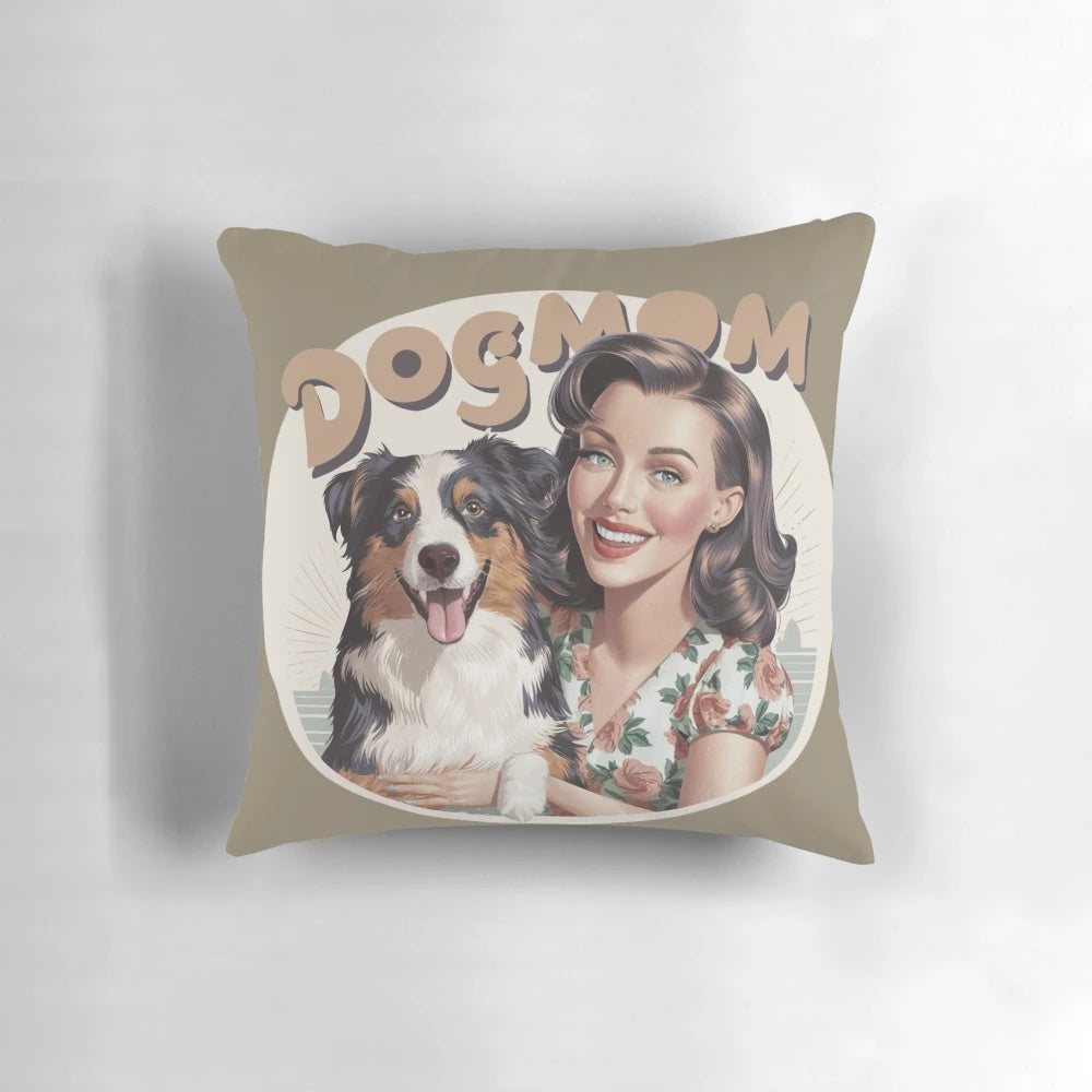Vintage Dog Mom Australian Shepherd Aussie Graphic Pillow