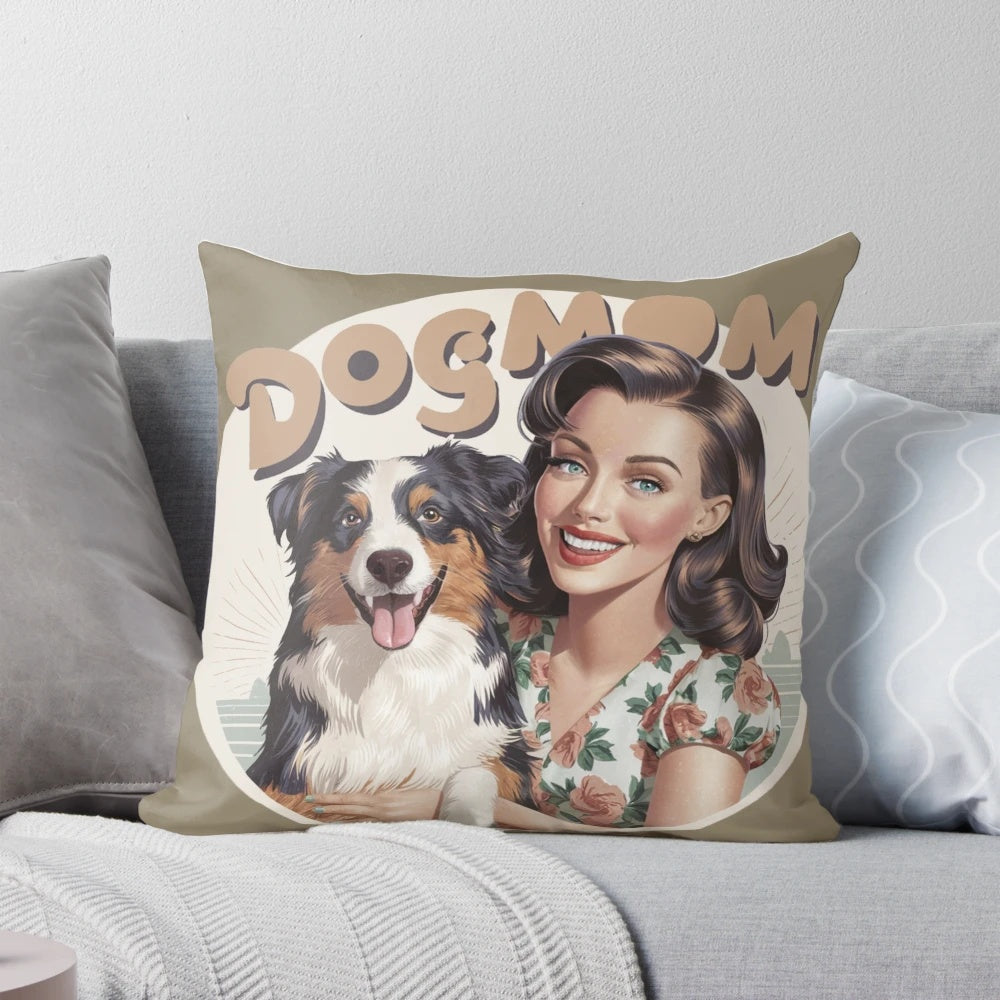 Vintage Dog Mom Australian Shepherd Aussie Graphic Pillow