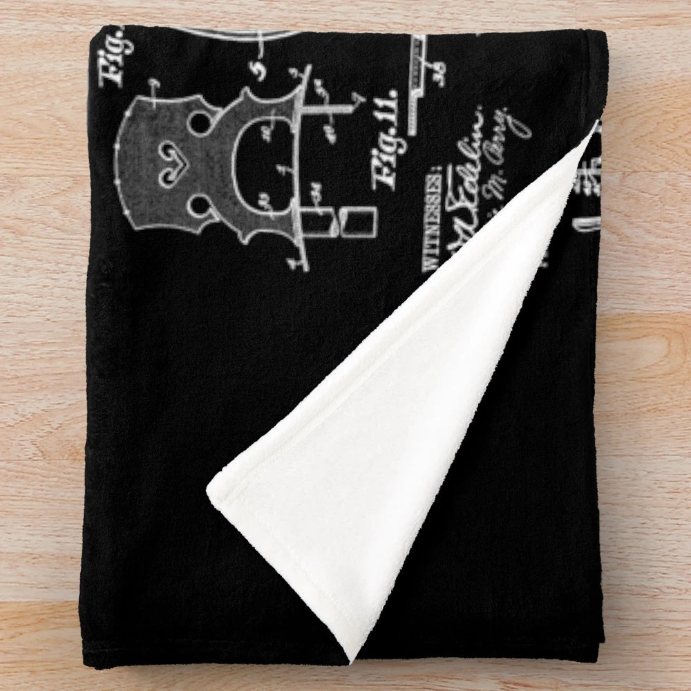 Vintage patent image of a double bass player on a plush blanket