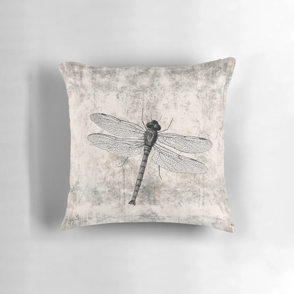 Vintage dragonfly decorative accent pillow with a unique grunge and modern design