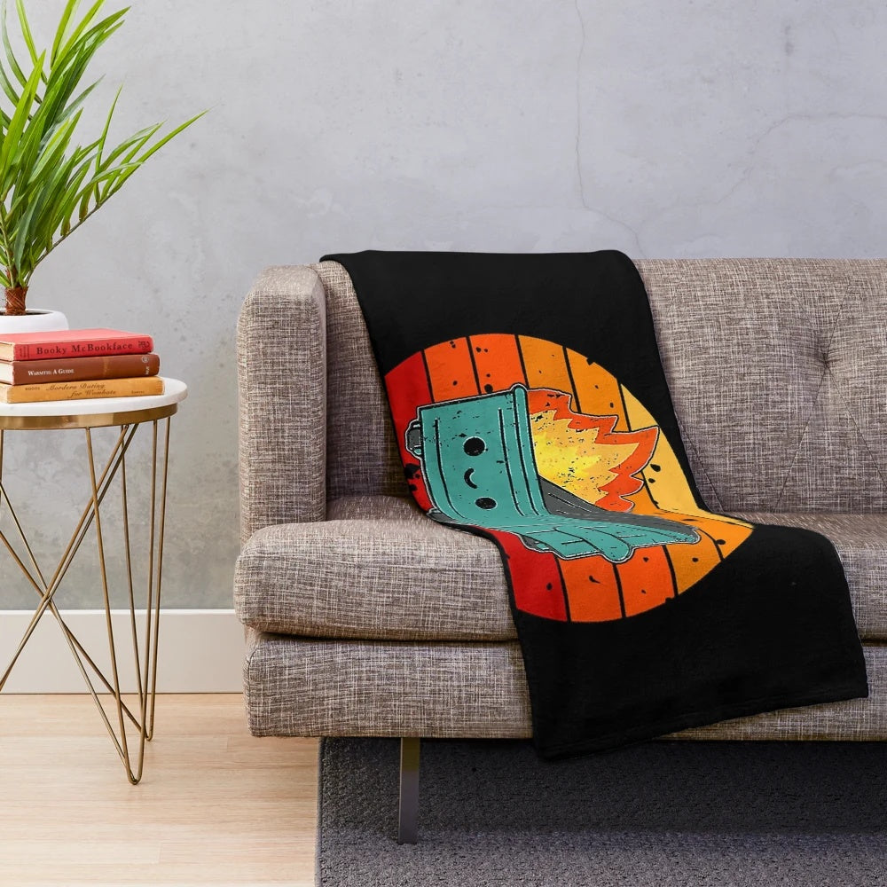 Vintage-style dumpster fire plush blanket with "It's Fine, I'm Fine, Everything's Fine" quote