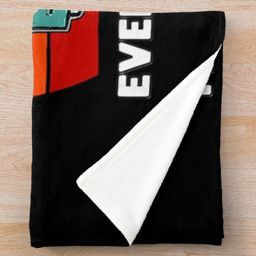 Vintage-style dumpster fire plush blanket with "It's Fine, I'm Fine, Everything's Fine" quote