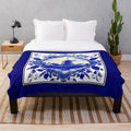Vintage Dutch Blue Delft Plush Blanket featuring a windmill on a river print