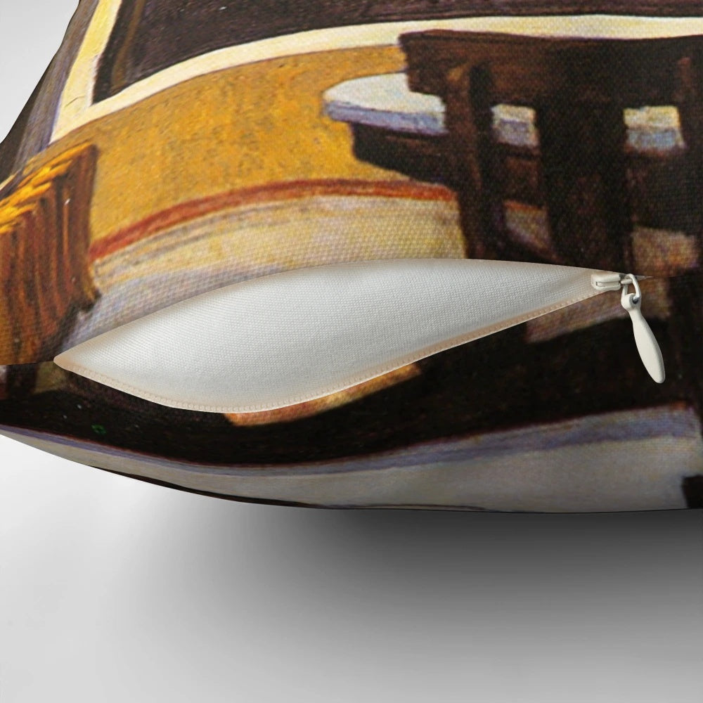 Vintage-style throw pillow featuring the iconic Automat painting by American artist Edward Hopper.