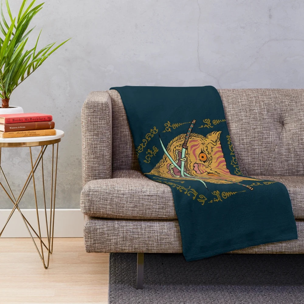 Vintage Emblem Tiger Swords Plush Blanket