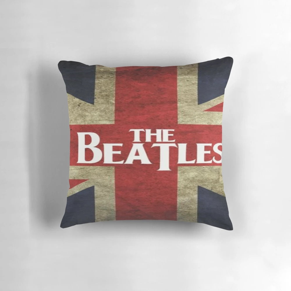 Vintage-style England pillow featuring psychedelic 1960s music and pop culture inspired patterns and artwork.