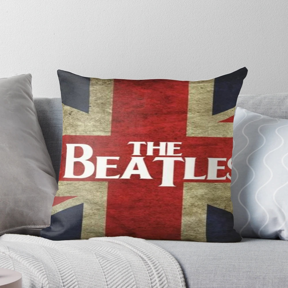 Vintage-style England pillow featuring psychedelic 1960s music and pop culture inspired patterns and artwork.