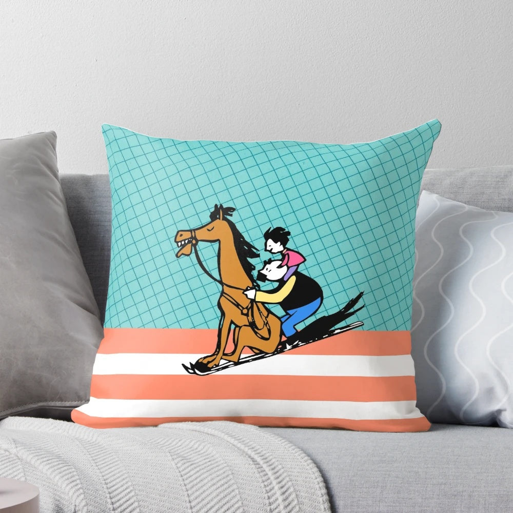 Vintage illustration of a father and son riding a horse, featuring a playful, fantasy-inspired design by Erich Ohser.