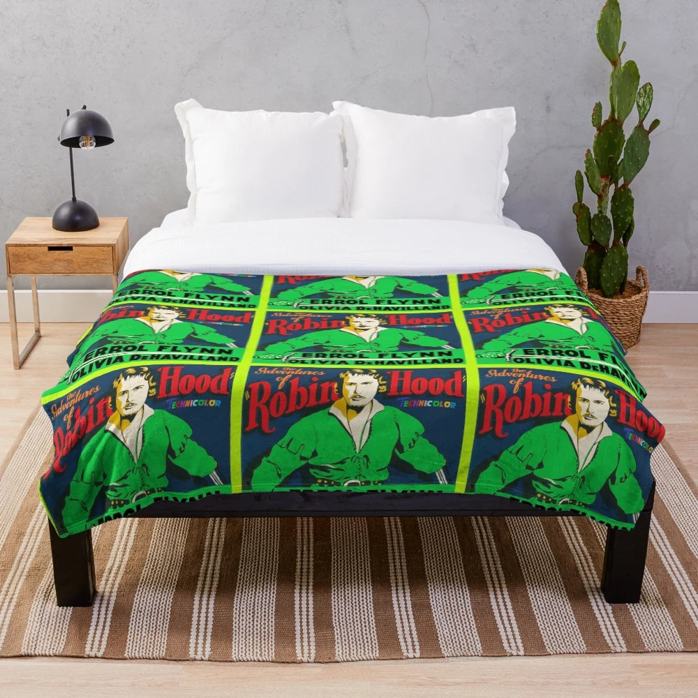 Errol Flynn as Robin Hood in a classic movie poster inspired plush blanket