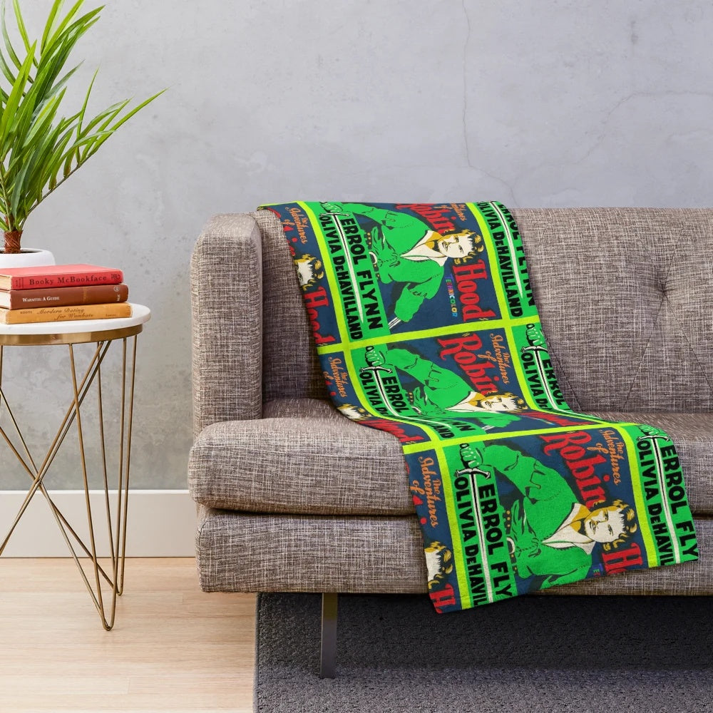 Errol Flynn as Robin Hood in a classic movie poster inspired plush blanket