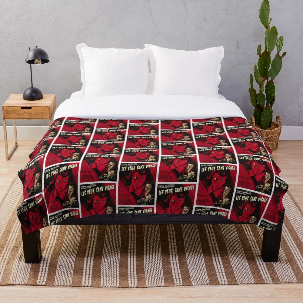 Plush blanket featuring the iconic imagery of the French horror film "Eyes Without a Face