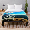 Vintage fantasy surreal print plush blanket featuring a dreamlike, book-themed design