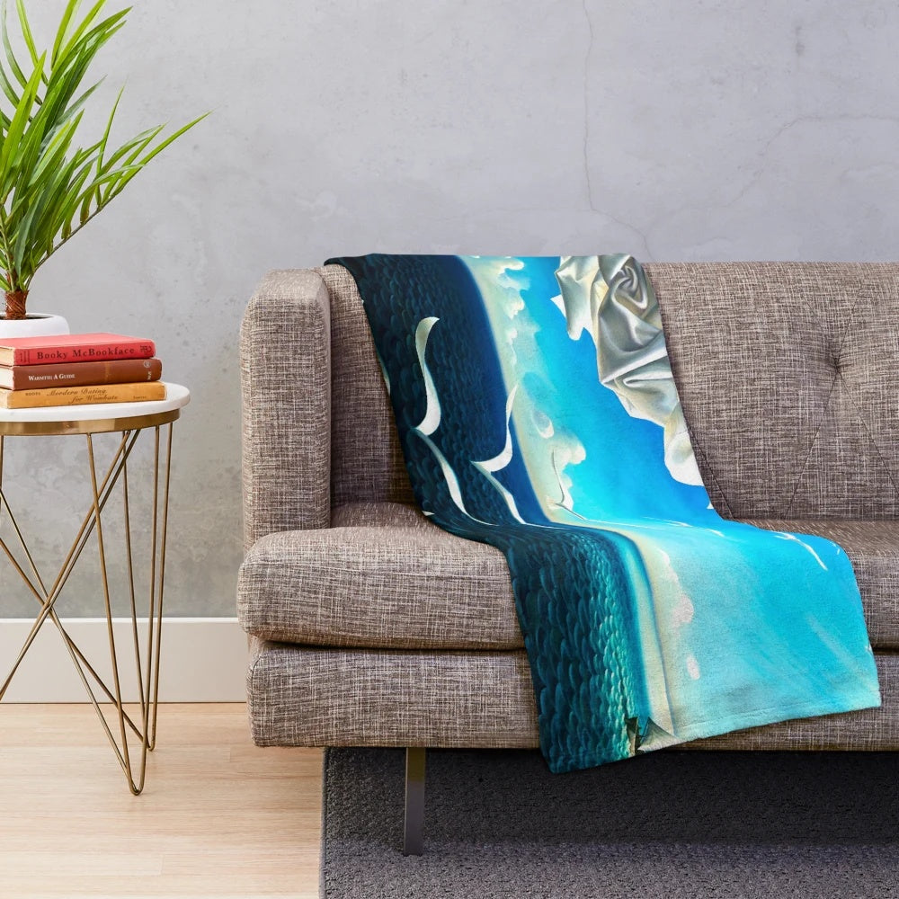 Vintage fantasy surreal print plush blanket featuring a dreamlike, book-themed design