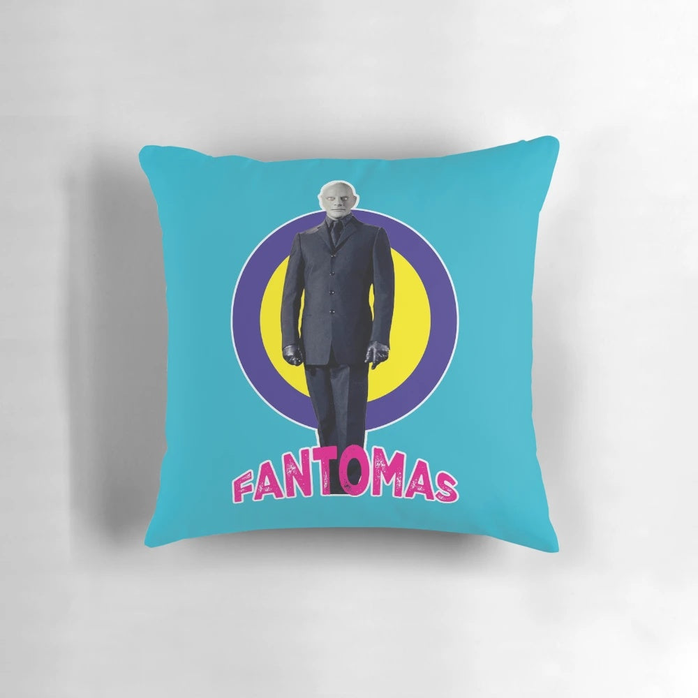 Vintage Fantomas movie poster pillow featuring Jean Marais and Louis de Funes