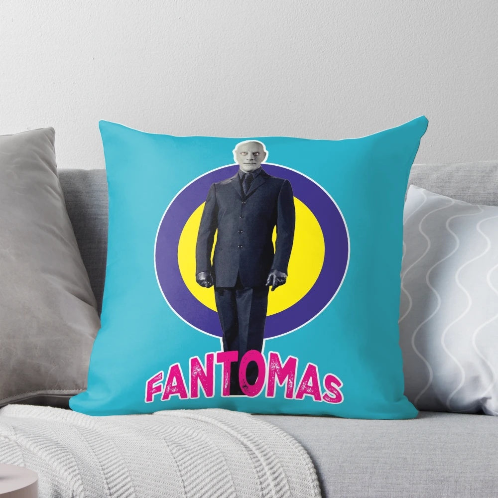 Vintage Fantomas movie poster pillow featuring Jean Marais and Louis de Funes