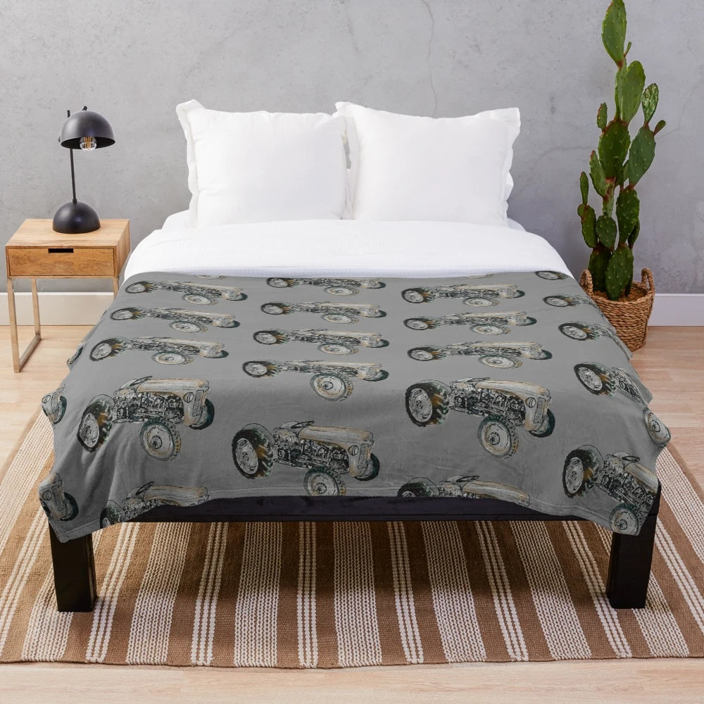 Vintage Ferguson tractor depicted on a cozy plush blanket