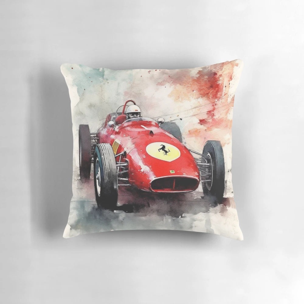 Vintage Ferrari 500 Formula One Race Car Art Printed on a Throw Pillow