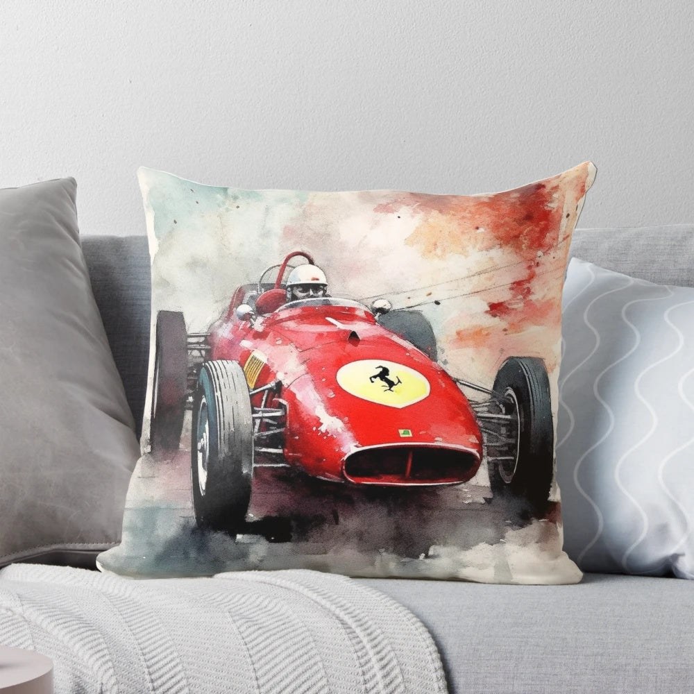 Vintage Ferrari 500 Formula One Race Car Art Printed on a Throw Pillow