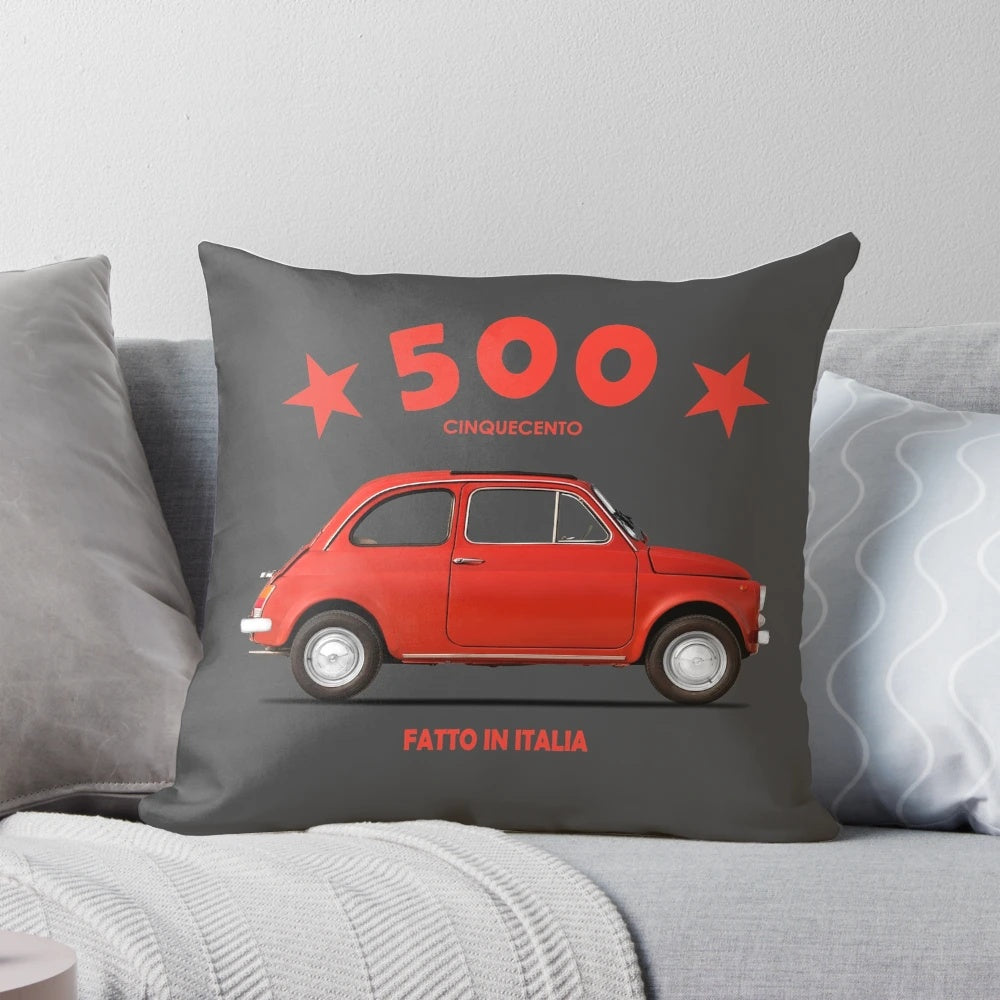 Vintage Fiat 500 F 1972 car-themed throw pillow