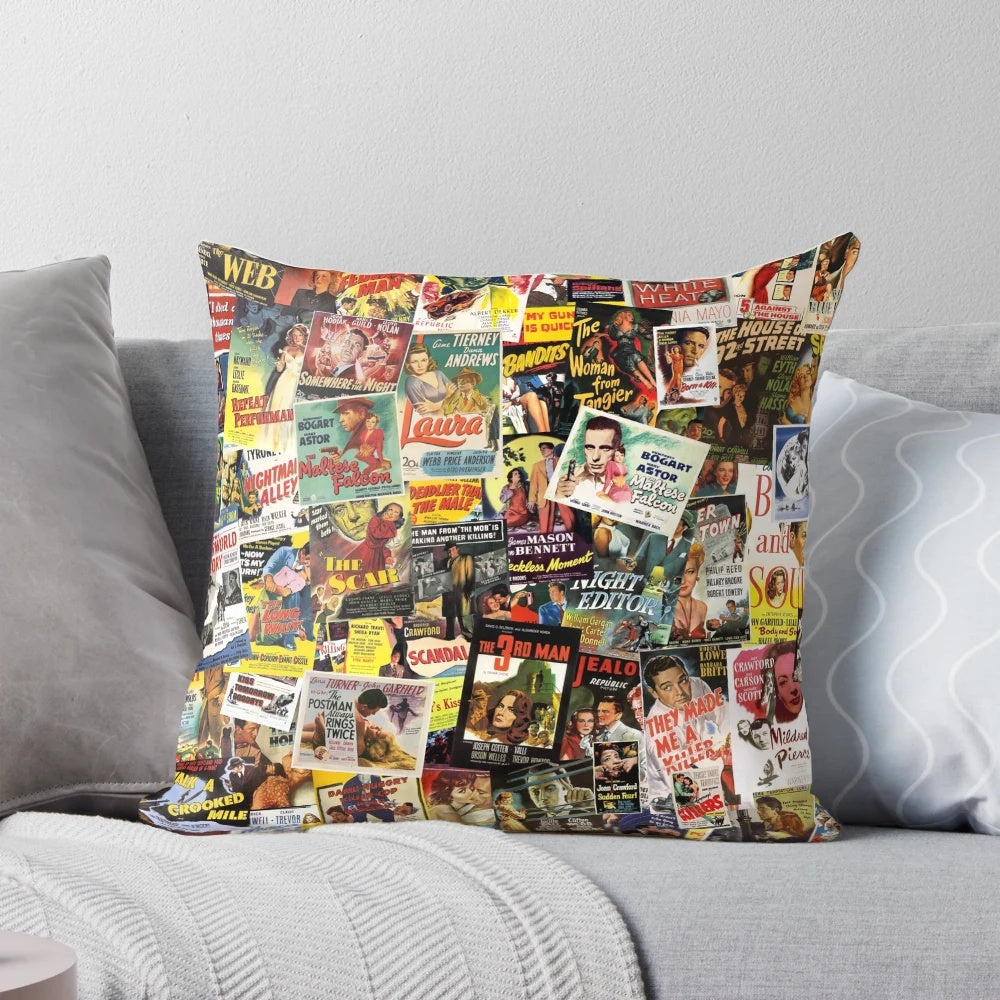 Vintage film noir movie poster collage decorative throw pillow