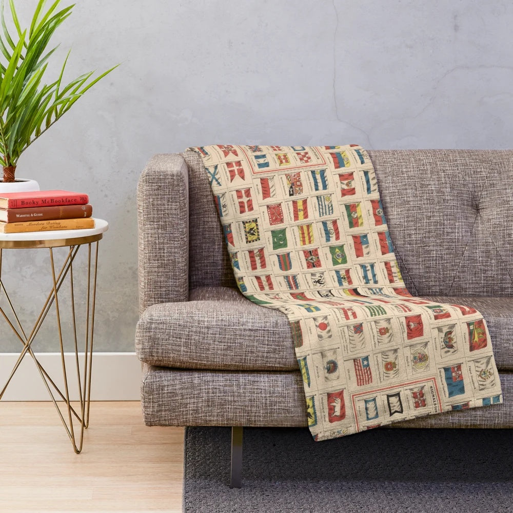 Vintage Flags of the World Plush Blanket - Historical Flag Collection