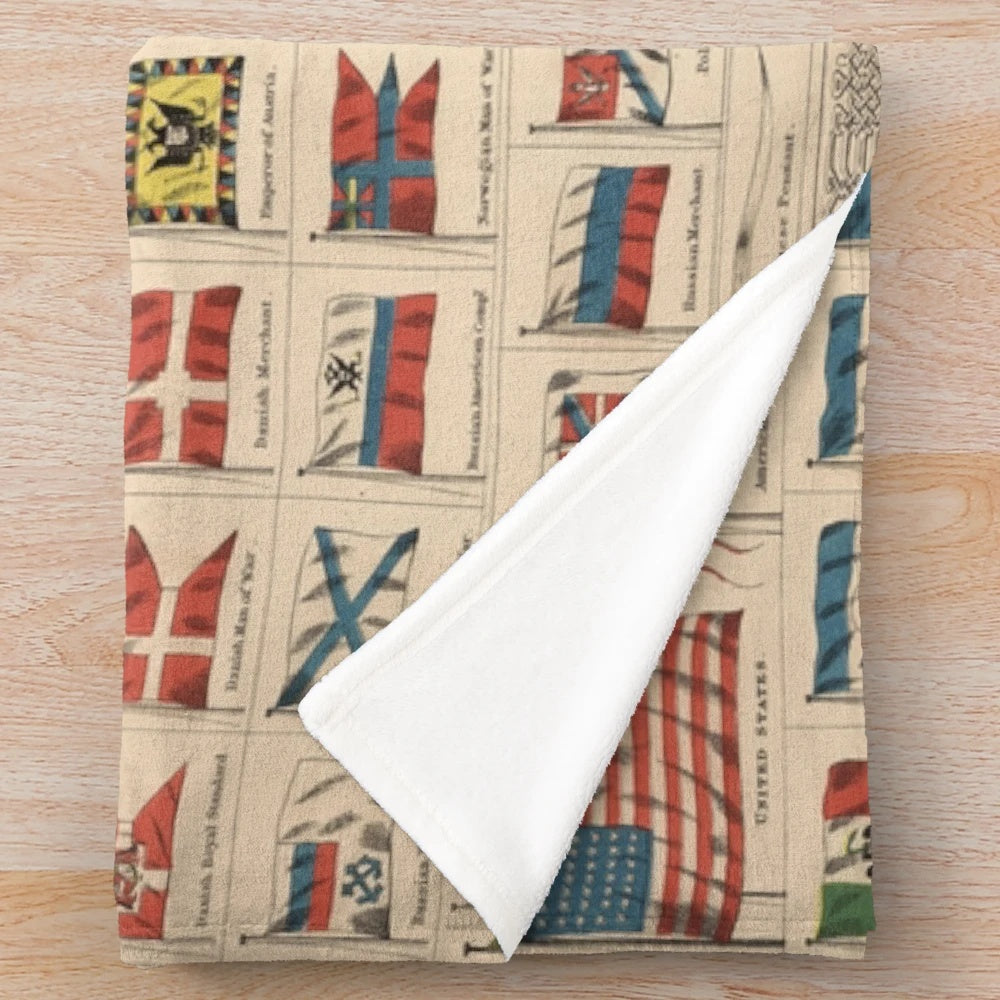 Vintage Flags of the World Plush Blanket - Historical Flag Collection