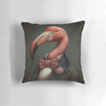 Vintage-style portrait of a flamingo wearing a suit, in a Victorian-inspired design.