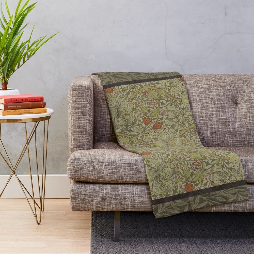 Plush blanket featuring a vintage-inspired William Morris floral art print design