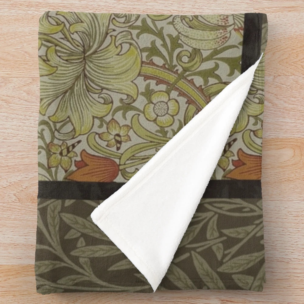 Plush blanket featuring a vintage-inspired William Morris floral art print design