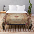 Antique Rose Floral French Aubusson Rug Print Plush Blanket