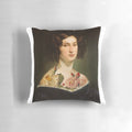A vintage-inspired pillow featuring a collage of hearts, roses, and other floral elements in a surreal, artsy design.