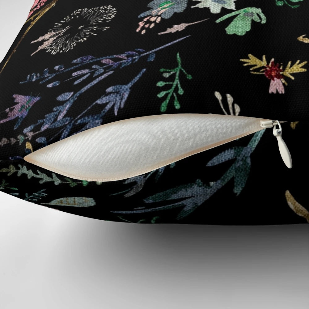 Vintage-inspired floral pillow with a watercolor design featuring romantic roses and flowers