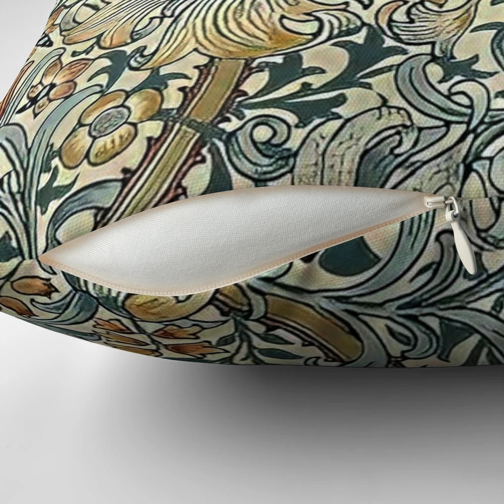 Vibrant floral design pillow with vintage William Morris-style botanical patterns