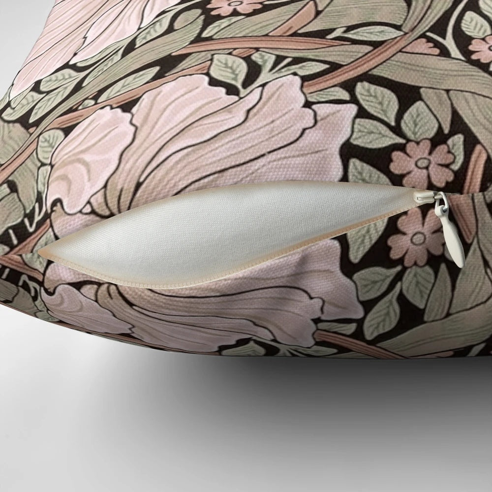 Vintage floral Pimpernel William Morris pattern sage and soft pink pillow