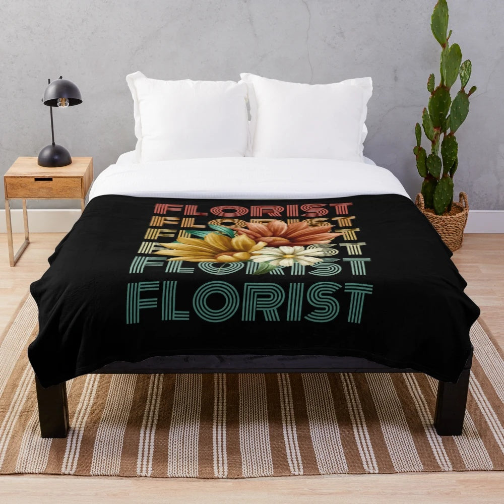 Vintage Floral Plush Blanket with Retro Flower Design
