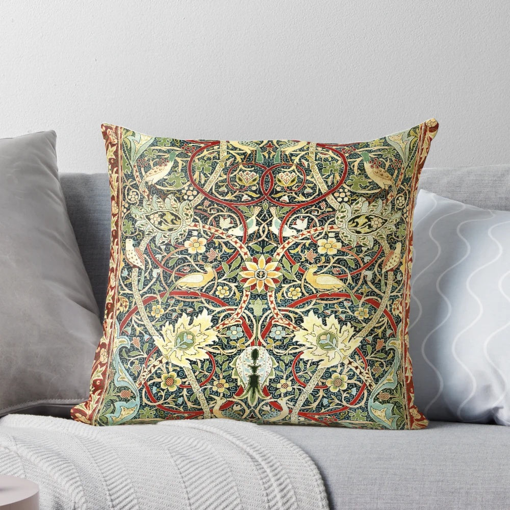 Vintage-style floral rug print pillow cover