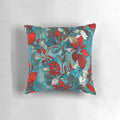 Vintage-inspired teal and red floral throw pillow with small, delicate blooms in a watercolor-style pattern