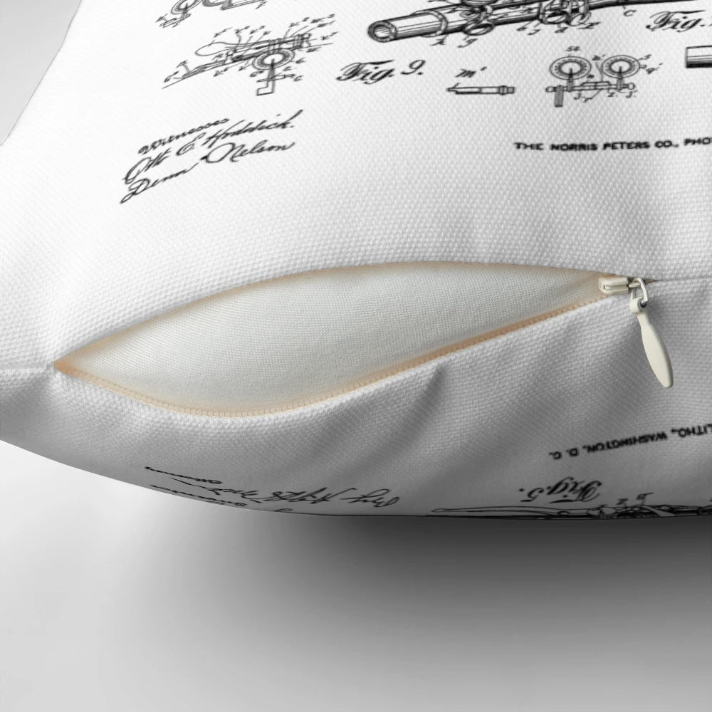 Vintage Flute Pillow featuring a flutist or flautist drawing print