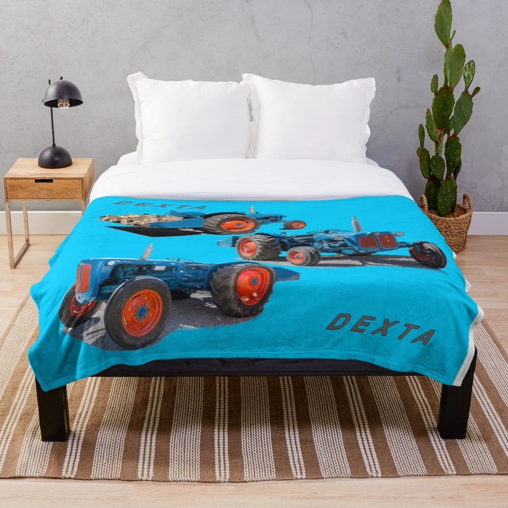 Vintage Fordson Dexta tractor inspired plush blanket