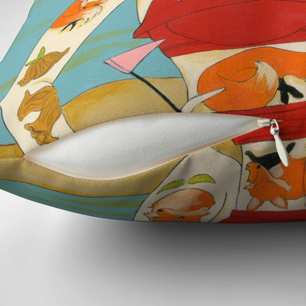 Vintage-inspired pillow featuring a foxy tattooed lady design