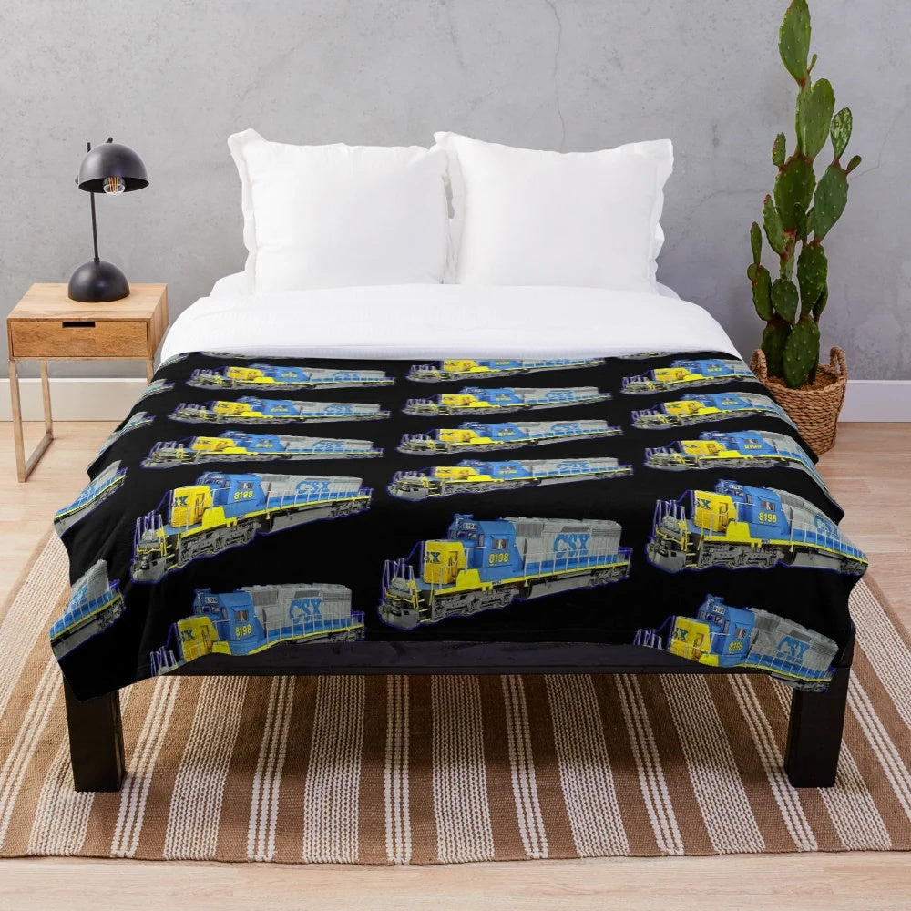 Vintage freight train engine plush blanket