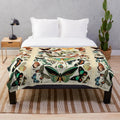 Vintage French butterfly charts plush blanket featuring scientific illustrations of butterflies