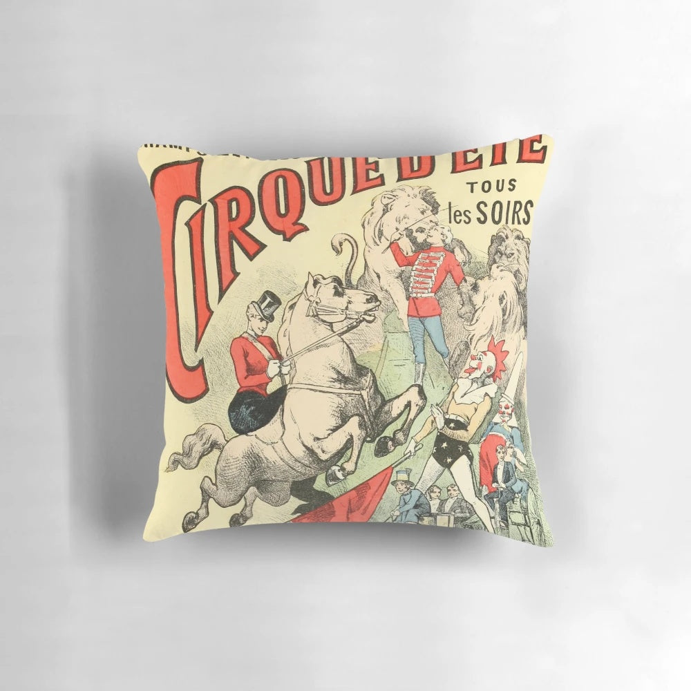Vintage French circus poster printed on a soft, plush pillow