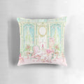 Decorative pillow featuring a watercolor illustration of Marie Antoinette and the Palace of Versailles