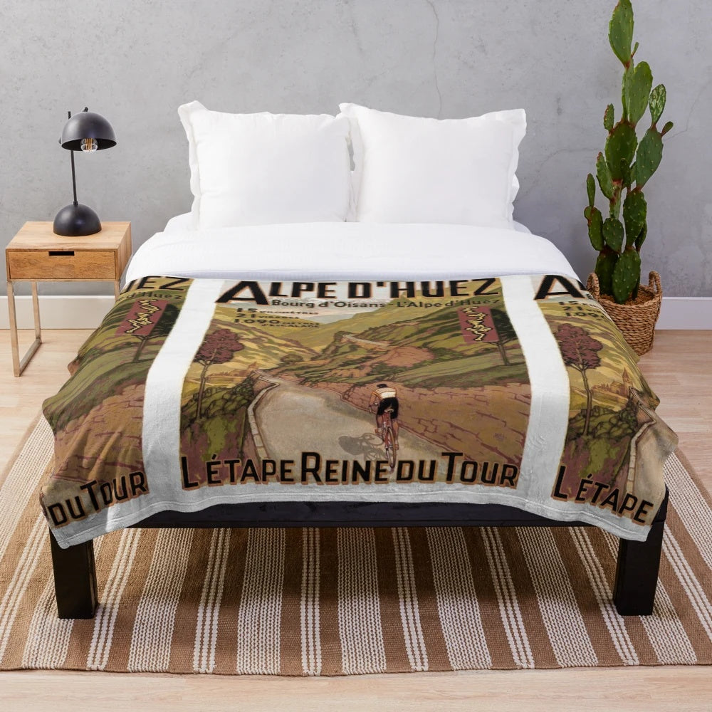 Vintage French Swiss Alps bicycle tour advert plush blanket