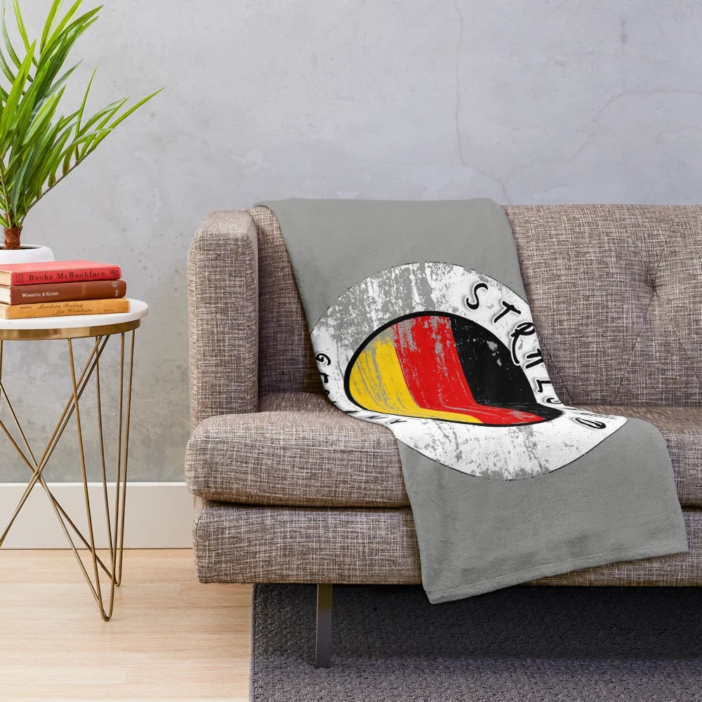 Vintage German flag plush blanket featuring the city of Stralsund, Germany