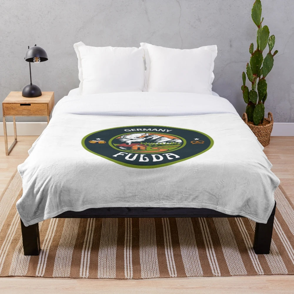 Vintage German inspired plush blanket featuring a German emblem design