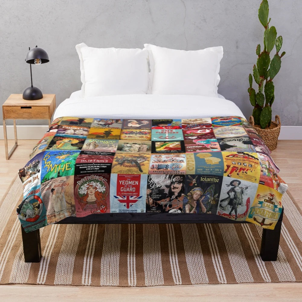 Plush blanket featuring vintage-style Gilbert and Sullivan opera posters